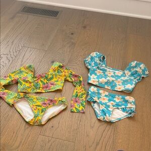 Target Girls Floral Swim Set Yellow Tropical & Blue Daisy Bikini